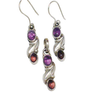 Womens Jewelry Garnet Amethyst Earrings & Pendant